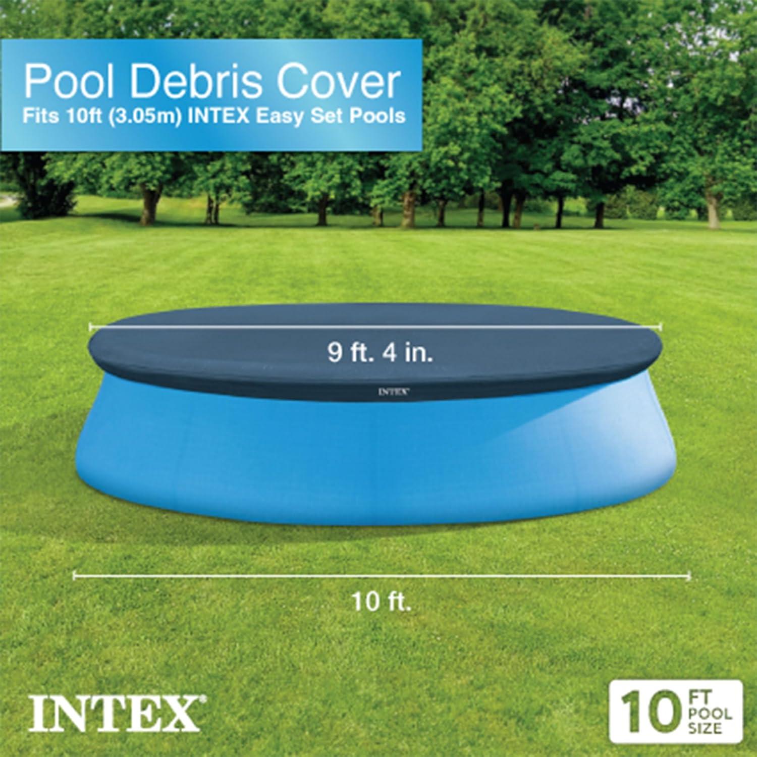 imageIntex 28120EH Easy Set 10 Foot x 30 Inch Round Above Ground Inflatable Ring Top Swimming Pool Bundled with 28021E 10 Foot Vinyl Pool Debris Cover