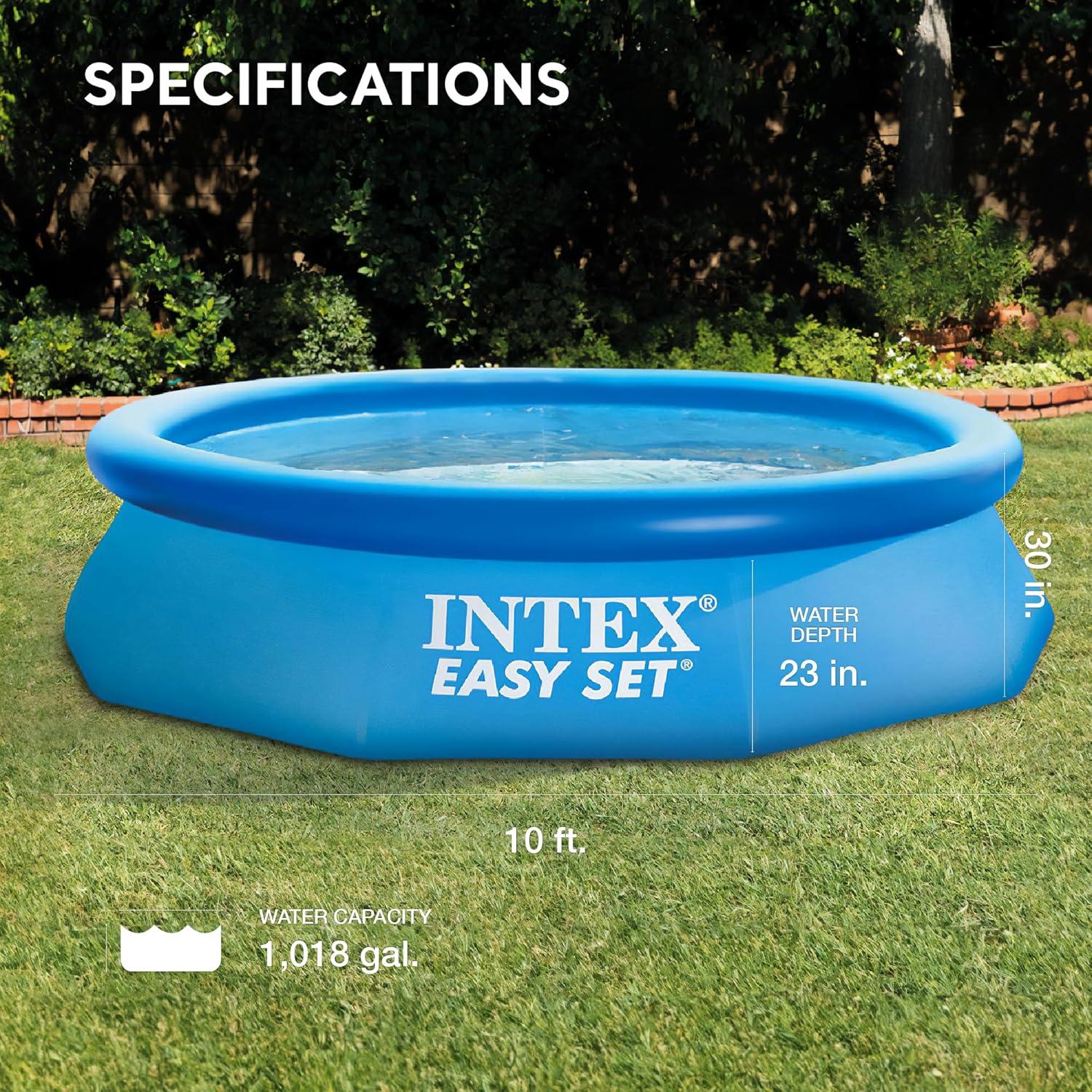 imageIntex 28120EH Easy Set 10 Foot x 30 Inch Round Above Ground Inflatable Ring Top Swimming Pool Bundled with 28021E 10 Foot Vinyl Pool Debris Cover