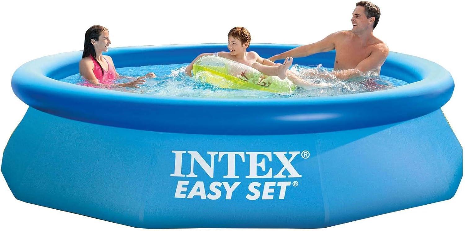 imageIntex 28120EH Easy Set 10 Foot x 30 Inch Round Above Ground Inflatable Ring Top Swimming Pool Bundled with 28021E 10 Foot Vinyl Pool Debris Cover