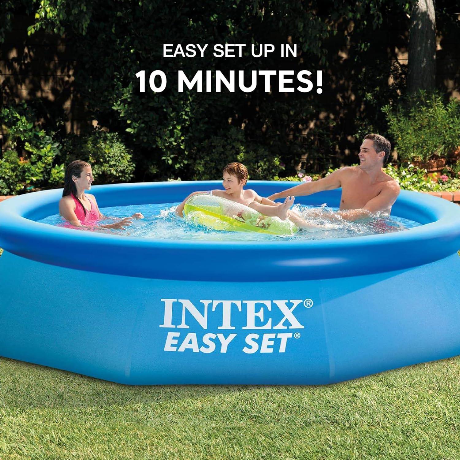 imageIntex 28120EH Easy Set 10 Foot x 30 Inch Round Above Ground Inflatable Ring Top Swimming Pool Bundled with 28021E 10 Foot Vinyl Pool Debris Cover
