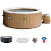Intex Rechargeable Handheld Above Ground Pool Vacuum Cleaner with 2 Brush Heads and PureSpa 4 Person Bubble Massage Inflatable Hot Tub Spa, Sahara Tan