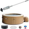 Intex Rechargeable Handheld Above Ground Pool Vacuum Cleaner with 2 Brush Heads and PureSpa 4 Person Bubble Massage Inflatable Hot Tub Spa, Sahara Tan