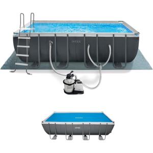 INTEX 26355EH Ultra XTR 18ft x 9ft x 52in Above Ground Swimming Pool Set with Sand Filter Pump and Solar Pool Cover