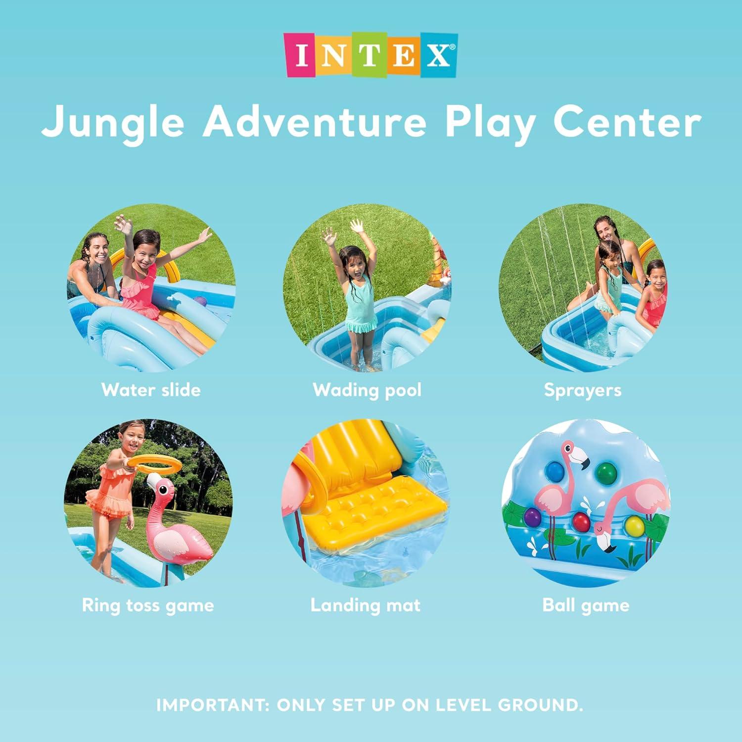 imageINTEX 57128MW Shark Play Center Inflatable Kiddie Pool 615in x 51in x 33in Ages 2Blue