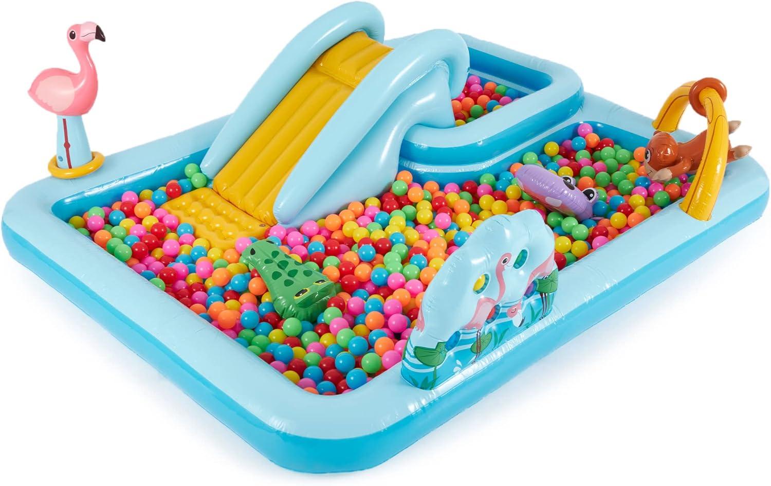 imageINTEX 57128MW Shark Play Center Inflatable Kiddie Pool 615in x 51in x 33in Ages 2Blue