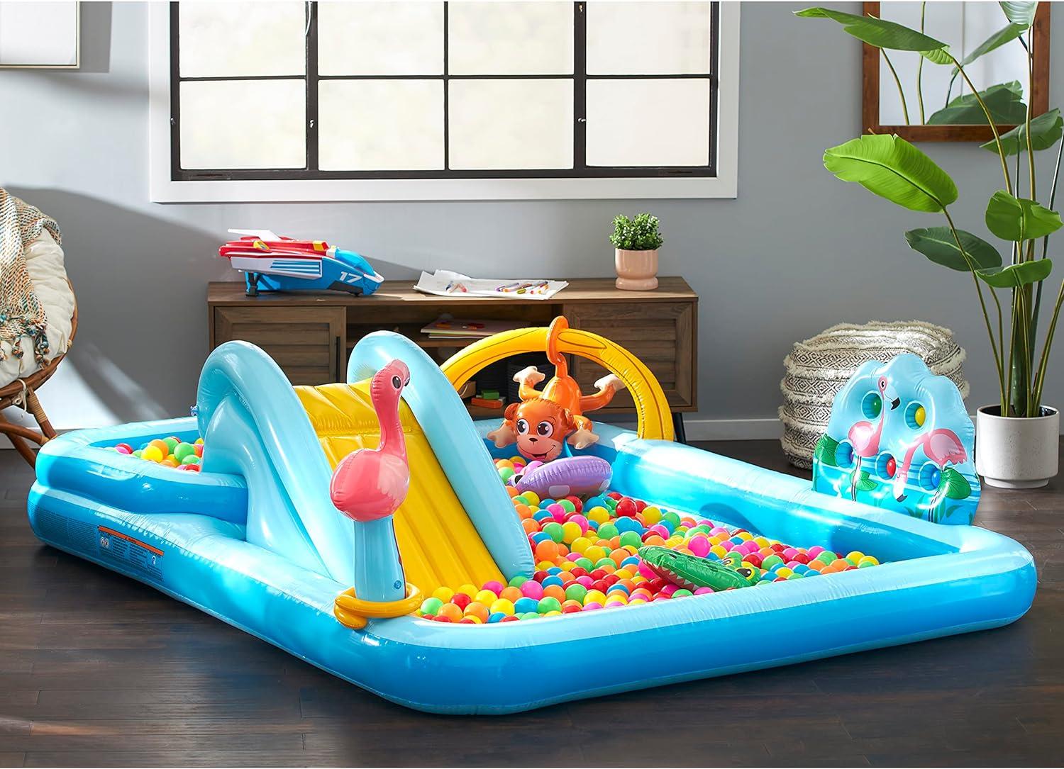 imageINTEX 57128MW Shark Play Center Inflatable Kiddie Pool 615in x 51in x 33in Ages 2Blue