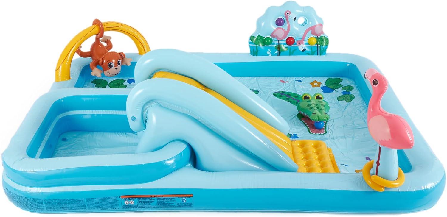 imageINTEX 57128MW Shark Play Center Inflatable Kiddie Pool 615in x 51in x 33in Ages 2Blue