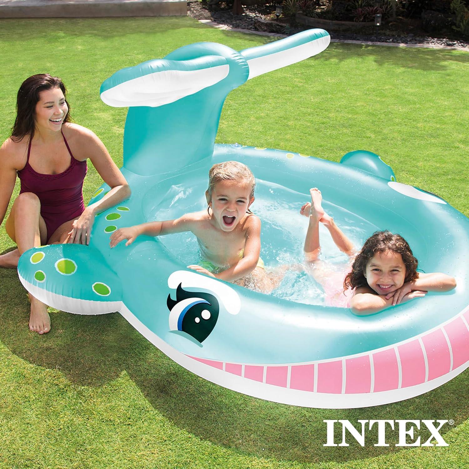 imageINTEX 57128MW Shark Play Center Inflatable Kiddie Pool 615in x 51in x 33in Ages 2Blue