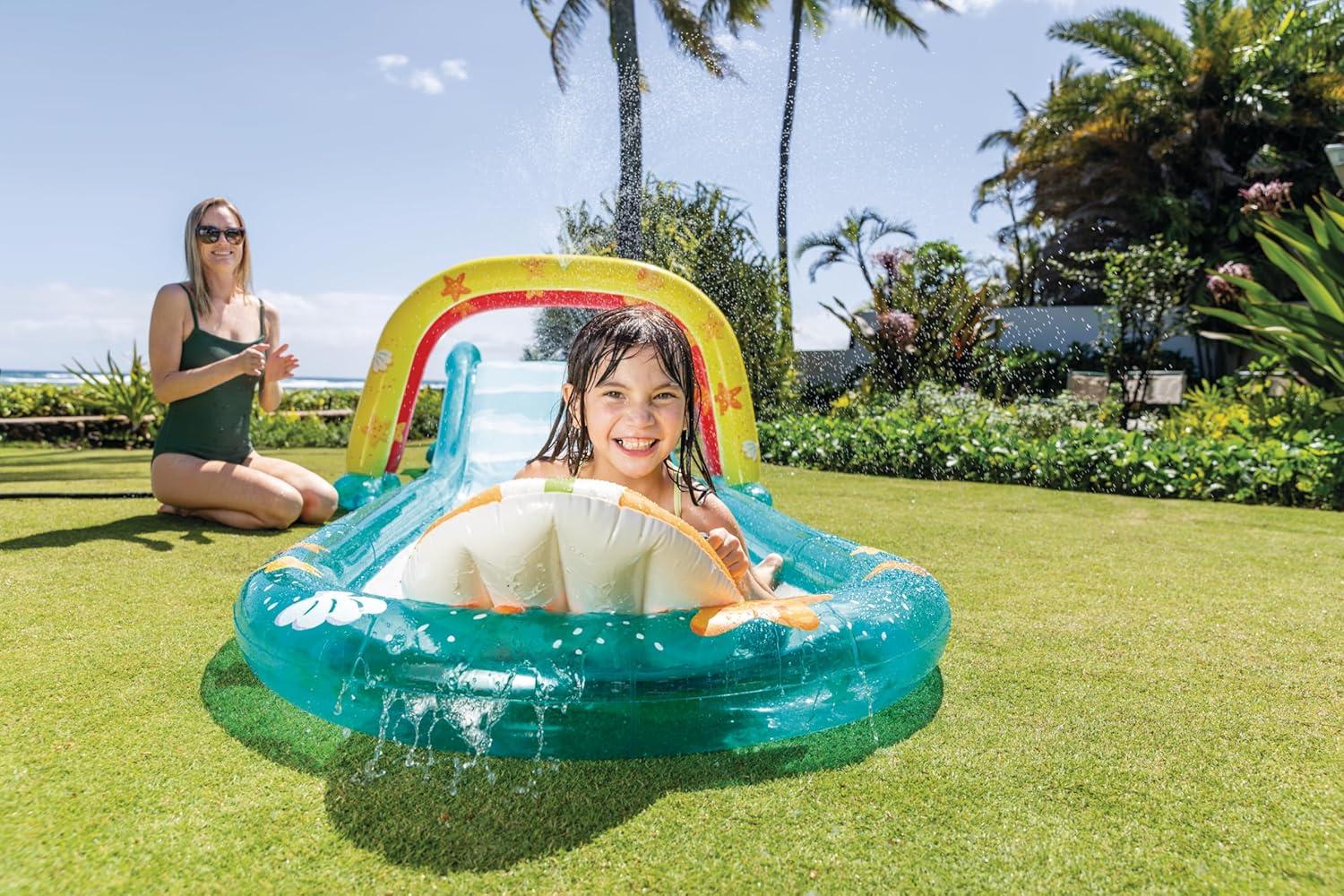 imageINTEX 57128MW Shark Play Center Inflatable Kiddie Pool 615in x 51in x 33in Ages 2Blue