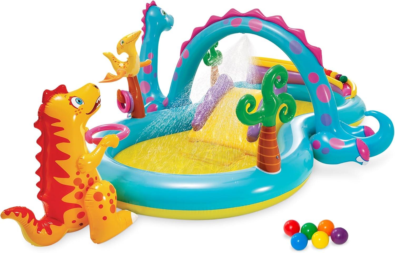 imageINTEX 57128MW Shark Play Center Inflatable Kiddie Pool 615in x 51in x 33in Ages 2Multicolor