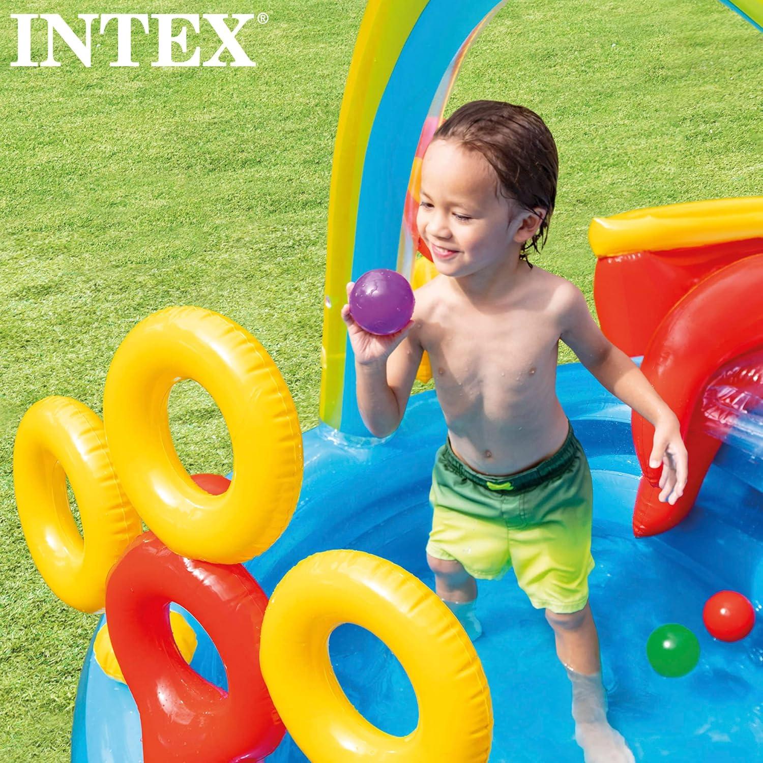 imageINTEX 57128MW Shark Play Center Inflatable Kiddie Pool 615in x 51in x 33in Ages 2Multicolor