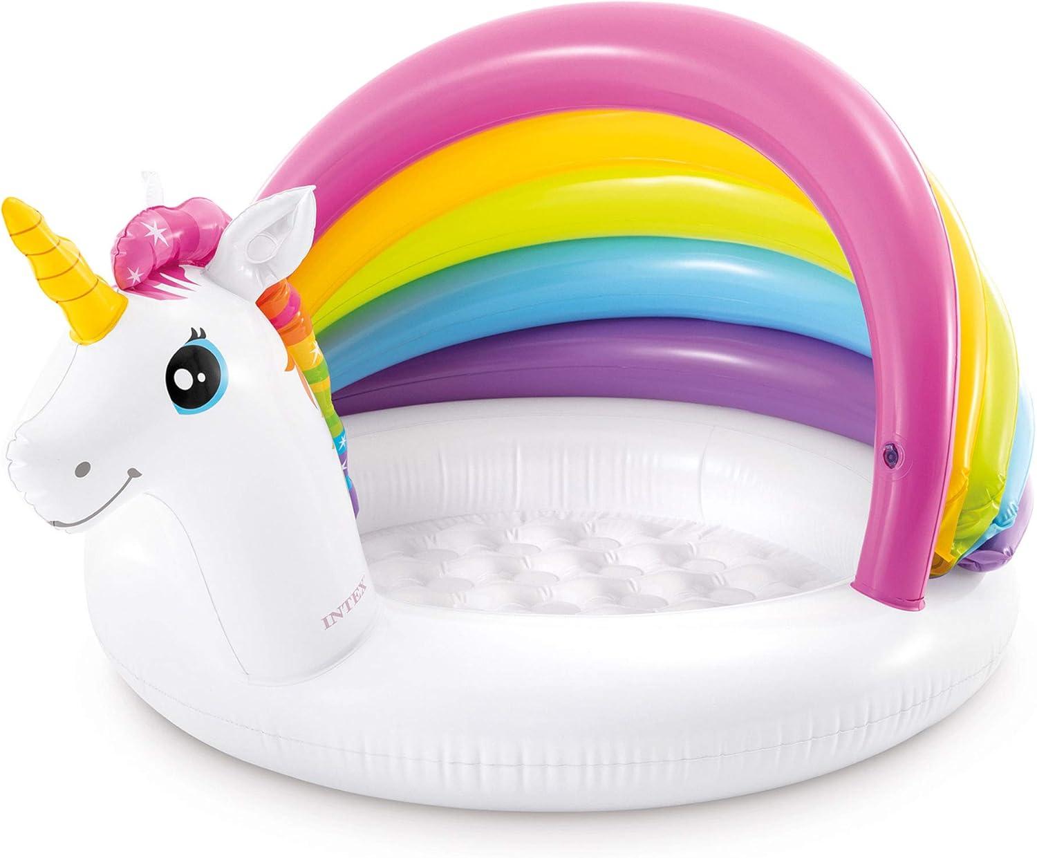imageIntex 57113EP 50 Inch Unicorn Design Outdoor 1 to 3 Years Old Baby Swimming Pool with Soft Floor Bottom and Built In Sunshade Multicolor