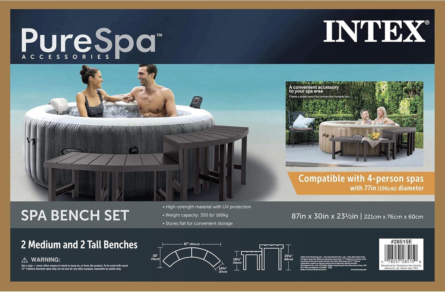 imageIntex Set of 4 PureSpa Benches 2 Medium and 2 Tall Bench Accessories Compatible with Inflatable Hot Tub 4 Person Spas Bench Accessories Only