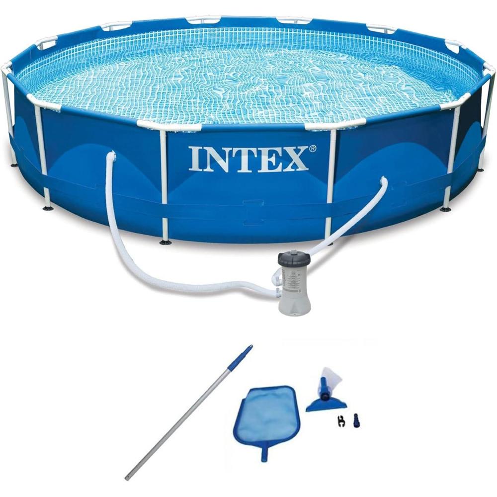 imageIntex 12 x 25 Round Pool w Filter Pump amp Pool Cleaning Kit w Vacuum amp Pole