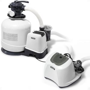 Intex 3000 GPH Sand Filter Pump with Built-In Timer and Krystal Clear Saltwater System Maintenance Set for Above Ground Outdoor Swimming Pools