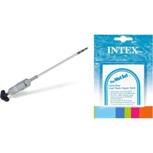 Intex Battery Operated Rechargeable Handheld Above Ground Swimming Pool Vacuum and Wet Set Adhesive Vinyl Tube Repair Patch 6 Pack Kit