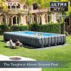 Intex Ultra XTR Heavy Duty Rectangular Above Ground Swimming Pool with Complete Set of Maintenance Kit, Ladder, and Sand Filter Pump, Gray