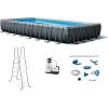 Intex Ultra XTR Heavy Duty Rectangular Above Ground Swimming Pool with Complete Set of Maintenance Kit, Ladder, and Sand Filter Pump, Gray