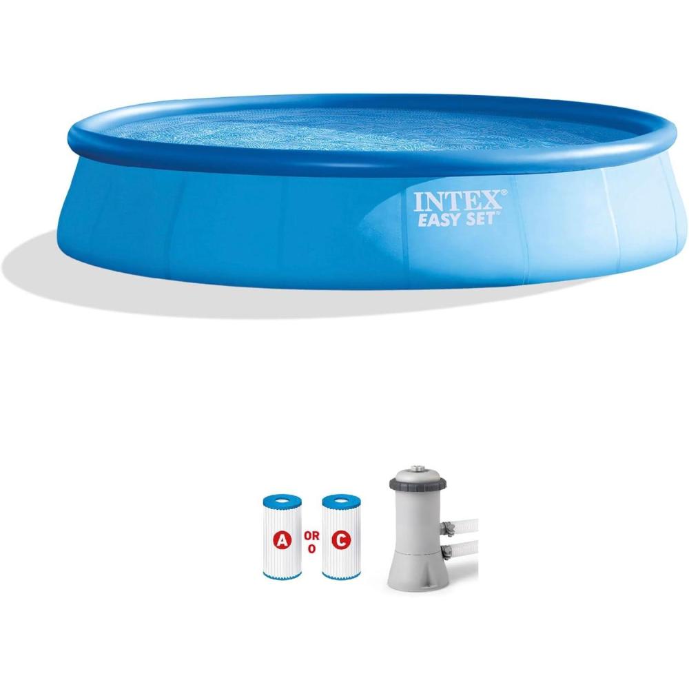 imageINTEX 28157EH 15ft x 33in Easy Set Inflatable Swimming Pool Set Includes 530 GPH Cartridge Filter Pump PunctureResistant Material 2587 Gallon Capacity 26in Water Depth