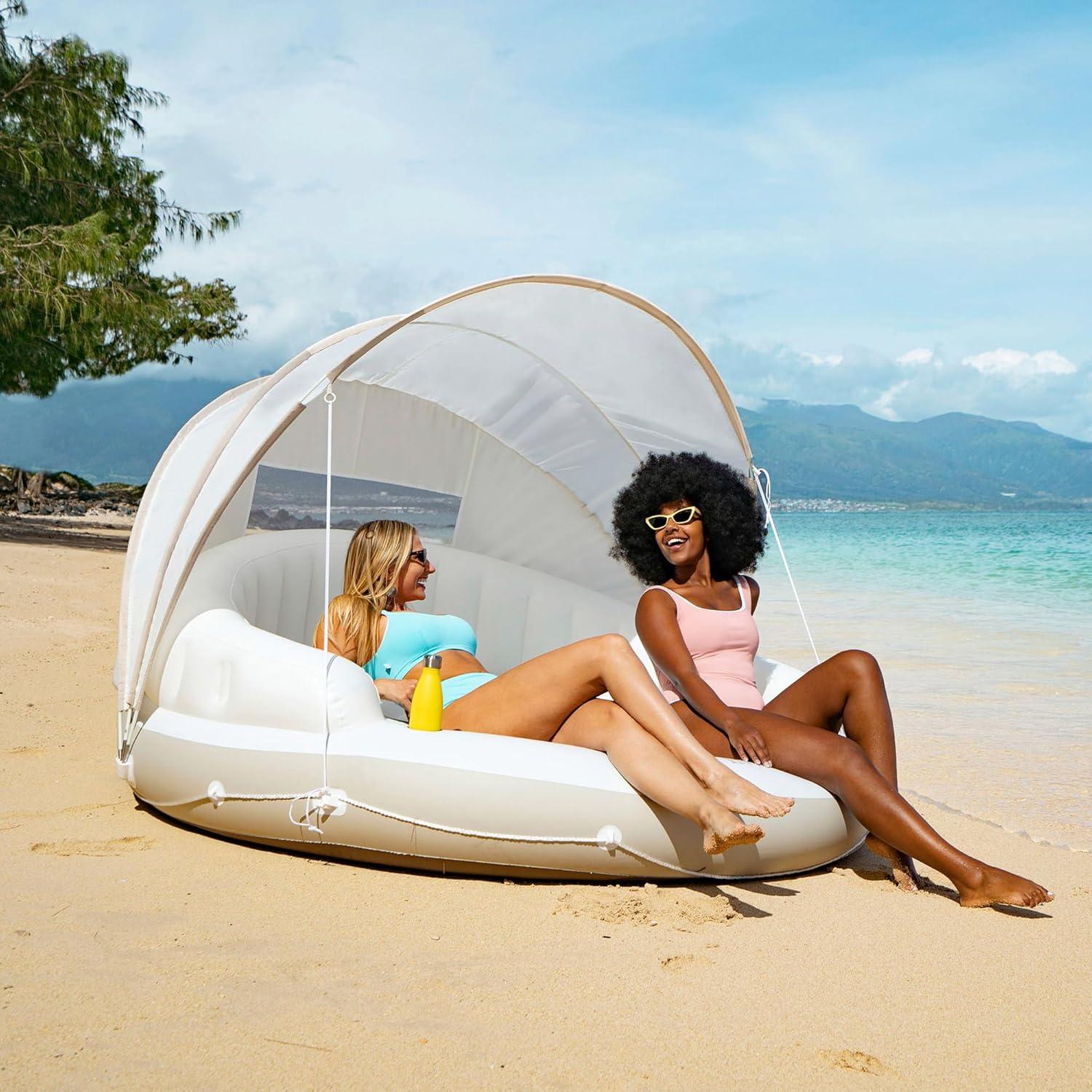 imageIntex 58292EP Canopy Island Inflatable Pool Float Comfortable Lounge Surface Builtin Cup Holders Detachable Sunshade 440lb Max Weight Capacity 785 x 59