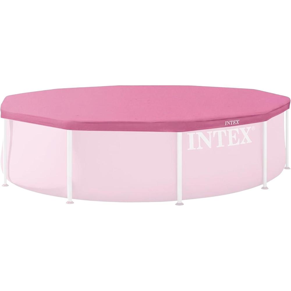 imageINTEX 28030E Pool Cover For 10ft Round Metal Frame Pools  Includes Rope Tie  Drain Holes  10in Overhang  Snug Fit