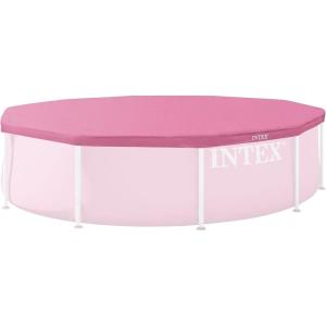 INTEX 28030E Pool Cover: For 10ft Round Metal Frame Pools – Includes Rope Tie – Drain Holes – 10in Overhang – Snug Fit