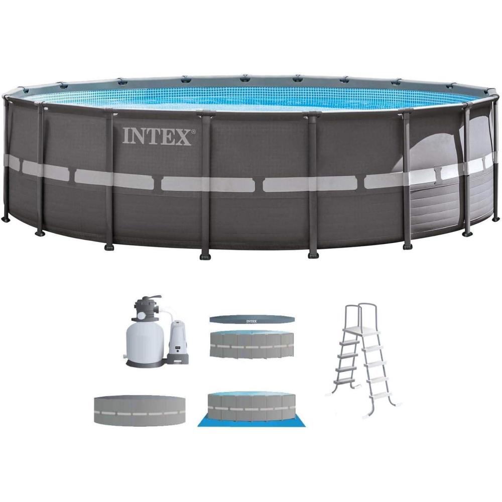 imageIntex 18ft X 52in Ultra Frame Pool Set with Sand Filter Pump Ladder Ground Cloth amp Pool Cover