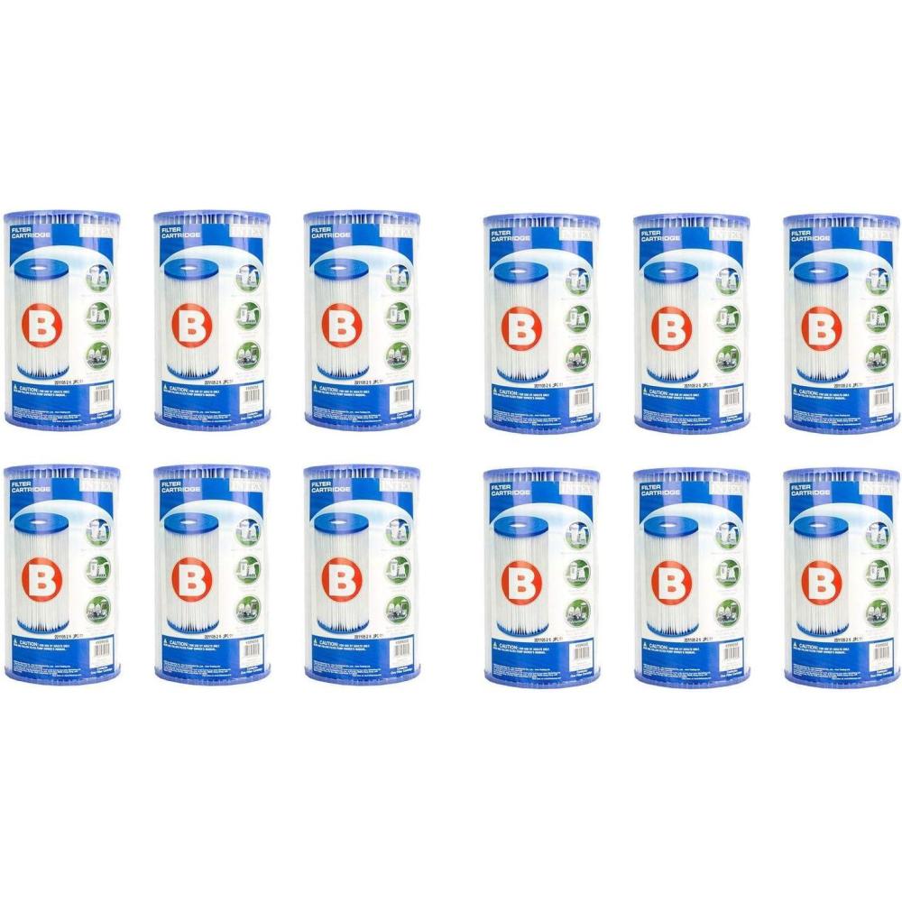 imageIntex 29005E Easy Set Type B Replacement Filter Pump Accessory Cartridge with 63 Pleats for a Clean and Clear Swimming Pool 12 Pack