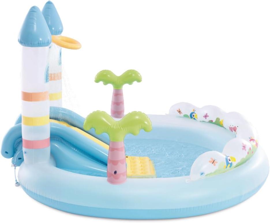 imageINTEX 56148EP Unicorn Castle Inflatable Kiddie Pool Inflatable Kids Pool with Water Sprayer and Slide Splash Pad 77 x 70 x 50 Ages 3
