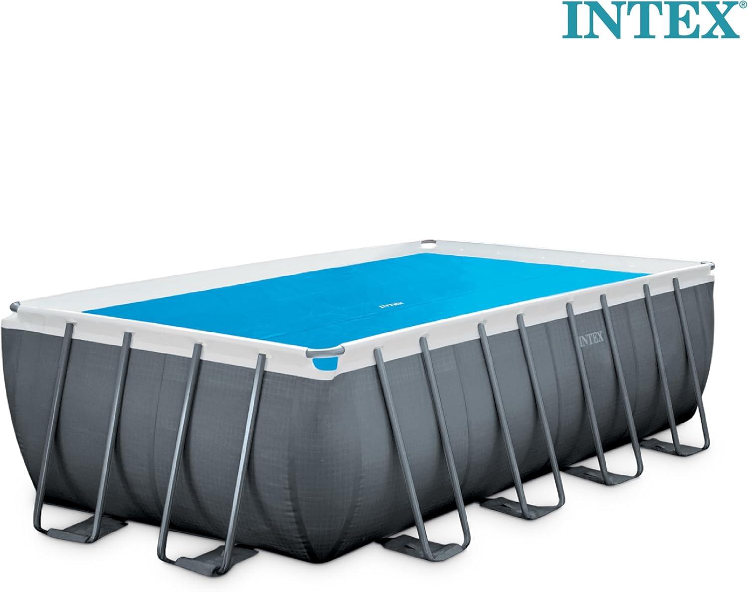 imageIntex Solar Pool Cover for 18 x 9 Rectangular Frame Outdoor Swimming Pools with Carrying Storage Bag Pool Cover Only BlueSolar Cover