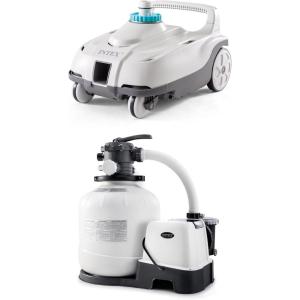 Intex ZX100 Automatic Pressure Side Swimming Pool Cleaner with 26679EG 2,150-GPH 16″ Krystal Clear Saltwater System and Sand Filter Pump