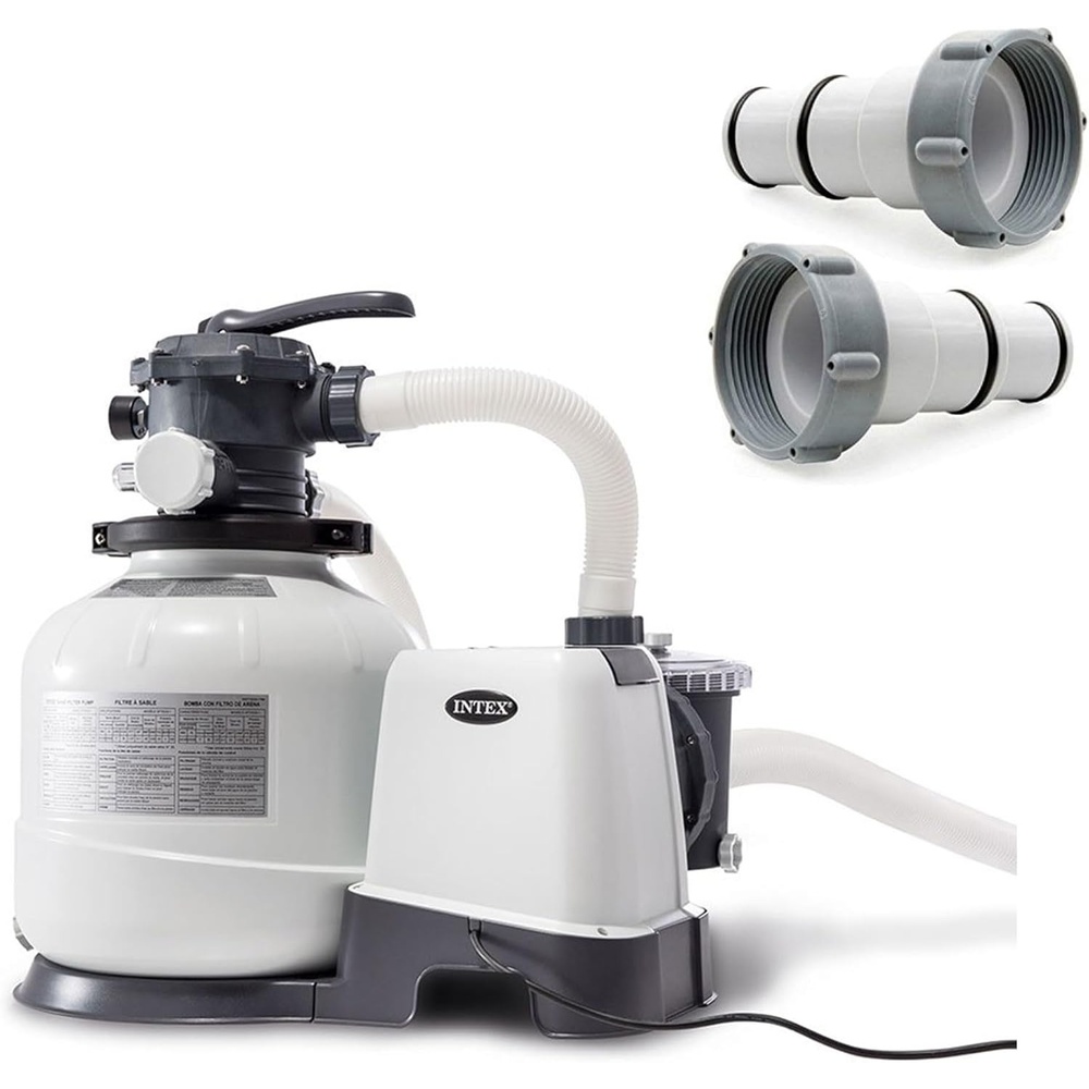 imageIntex 2800 GPH Above Ground Pool Sand Filter Pump Bundled with Threaded Hose Adapter Pair