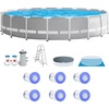 Intex 26731EH 18ft x 48in Outdoor Prism Frame Above Ground Swimming Pool Set with Cover, Ladder, Filter Pump, and 6 Replacement Filters, Gray
