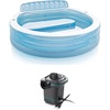 INTEX Swim Center Inflatable Family Lounge Pool: Built-In Bench – Cup Holder – 156 Gallon Capacity – 90″x86″x31″ Bundled with 120V Electric Air Pump