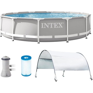 Intex 12 ft. x 30 in. Metal Frame Above Ground Swimming Pool with Pump and Canopy 26711EH + 28054E