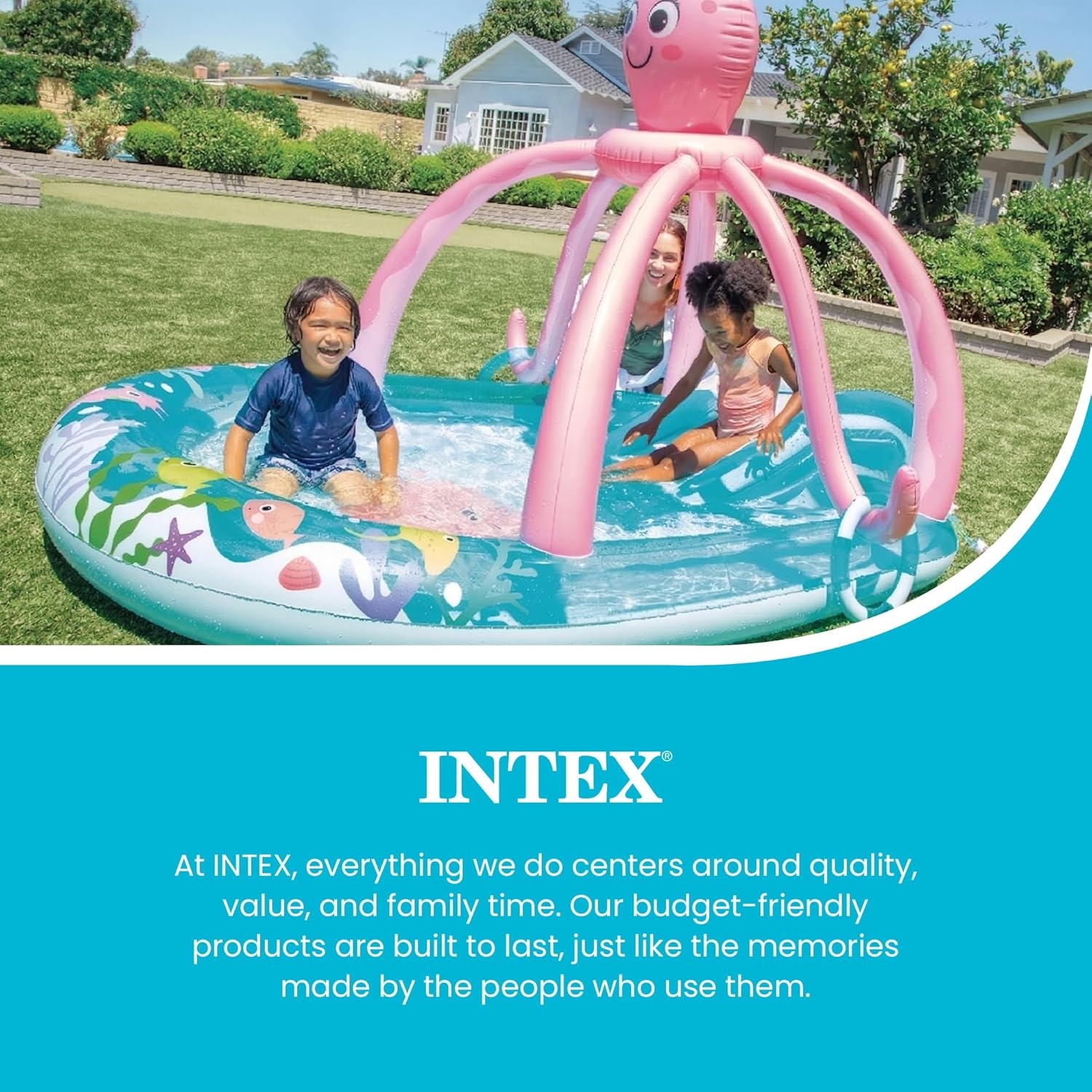 image:imageIntex 57167EP 185 Foot Long Inflatable Racing Fun Water Slide Track with 2 Surf Car Riders and Builtin Sprayer for Ages 6 and UpBlue