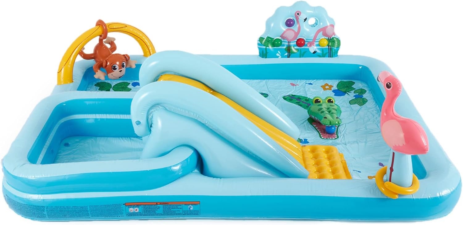 image:imageIntex 57167EP 185 Foot Long Inflatable Racing Fun Water Slide Track with 2 Surf Car Riders and Builtin Sprayer for Ages 6 and UpBlue