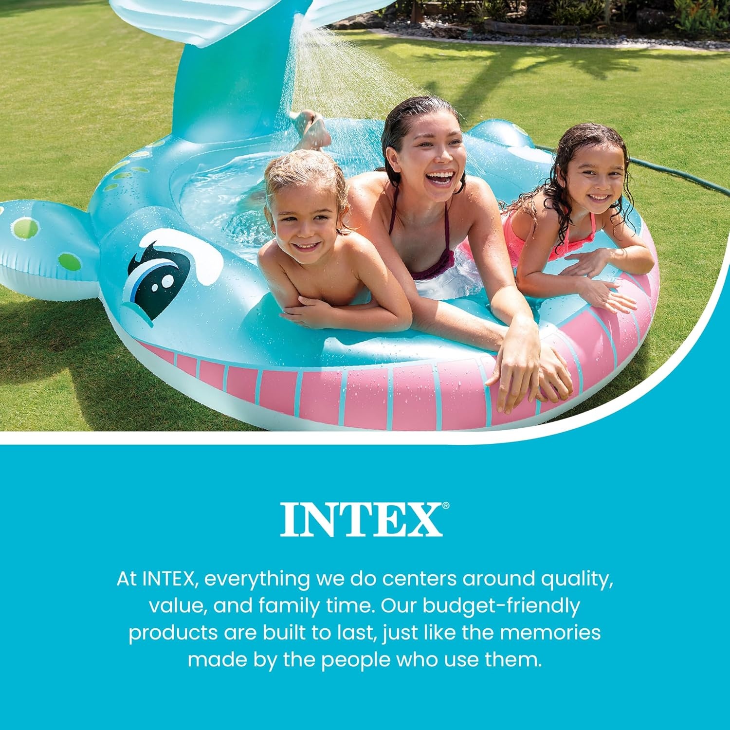 image:imageIntex 57167EP 185 Foot Long Inflatable Racing Fun Water Slide Track with 2 Surf Car Riders and Builtin Sprayer for Ages 6 and UpBlue