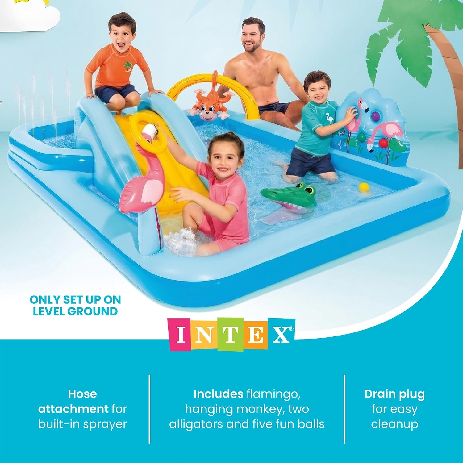 image:imageIntex 57167EP 185 Foot Long Inflatable Racing Fun Water Slide Track with 2 Surf Car Riders and Builtin Sprayer for Ages 6 and UpBlue