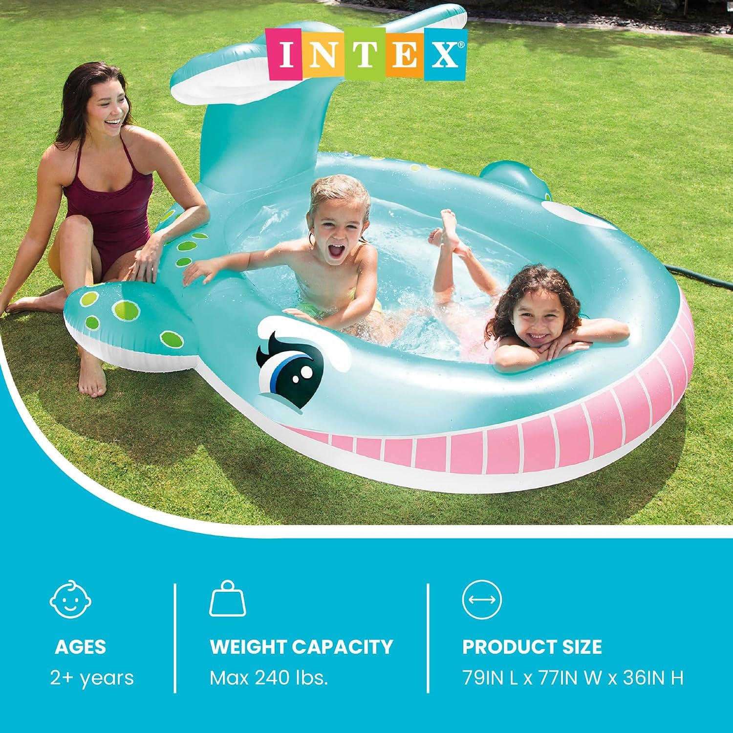 image:imageIntex 57167EP 185 Foot Long Inflatable Racing Fun Water Slide Track with 2 Surf Car Riders and Builtin Sprayer for Ages 6 and UpBlue