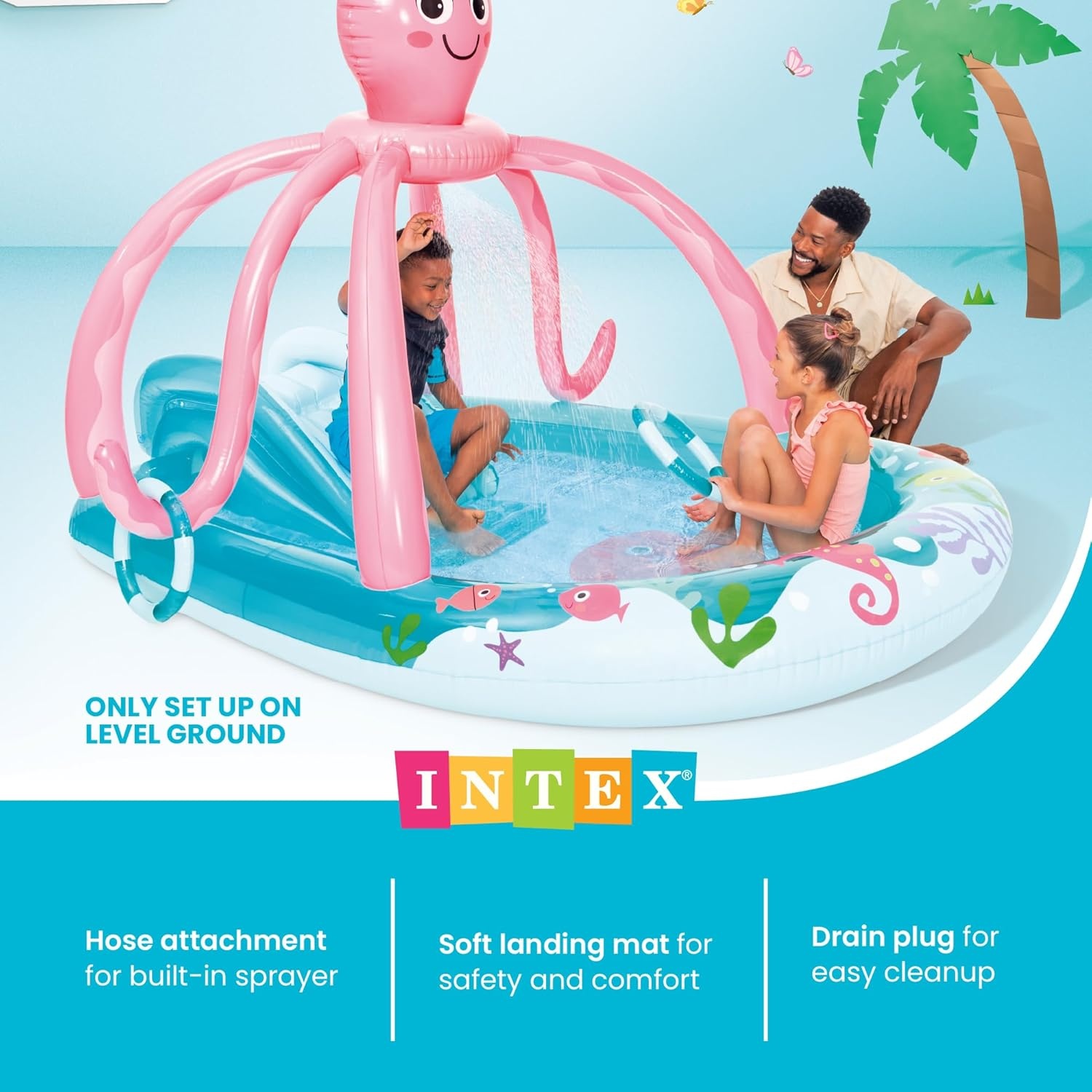 image:imageIntex 57167EP 185 Foot Long Inflatable Racing Fun Water Slide Track with 2 Surf Car Riders and Builtin Sprayer for Ages 6 and UpBlue