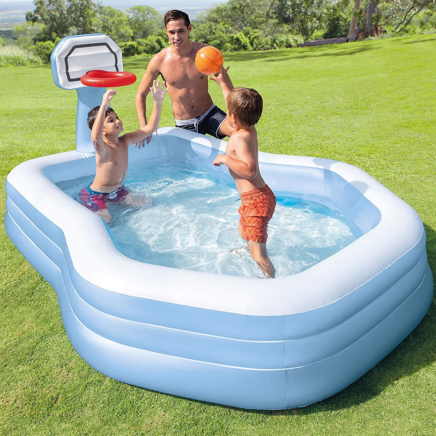 image:imageIntex 57167EP 185 Foot Long Inflatable Racing Fun Water Slide Track with 2 Surf Car Riders and Builtin Sprayer for Ages 6 and UpBlue