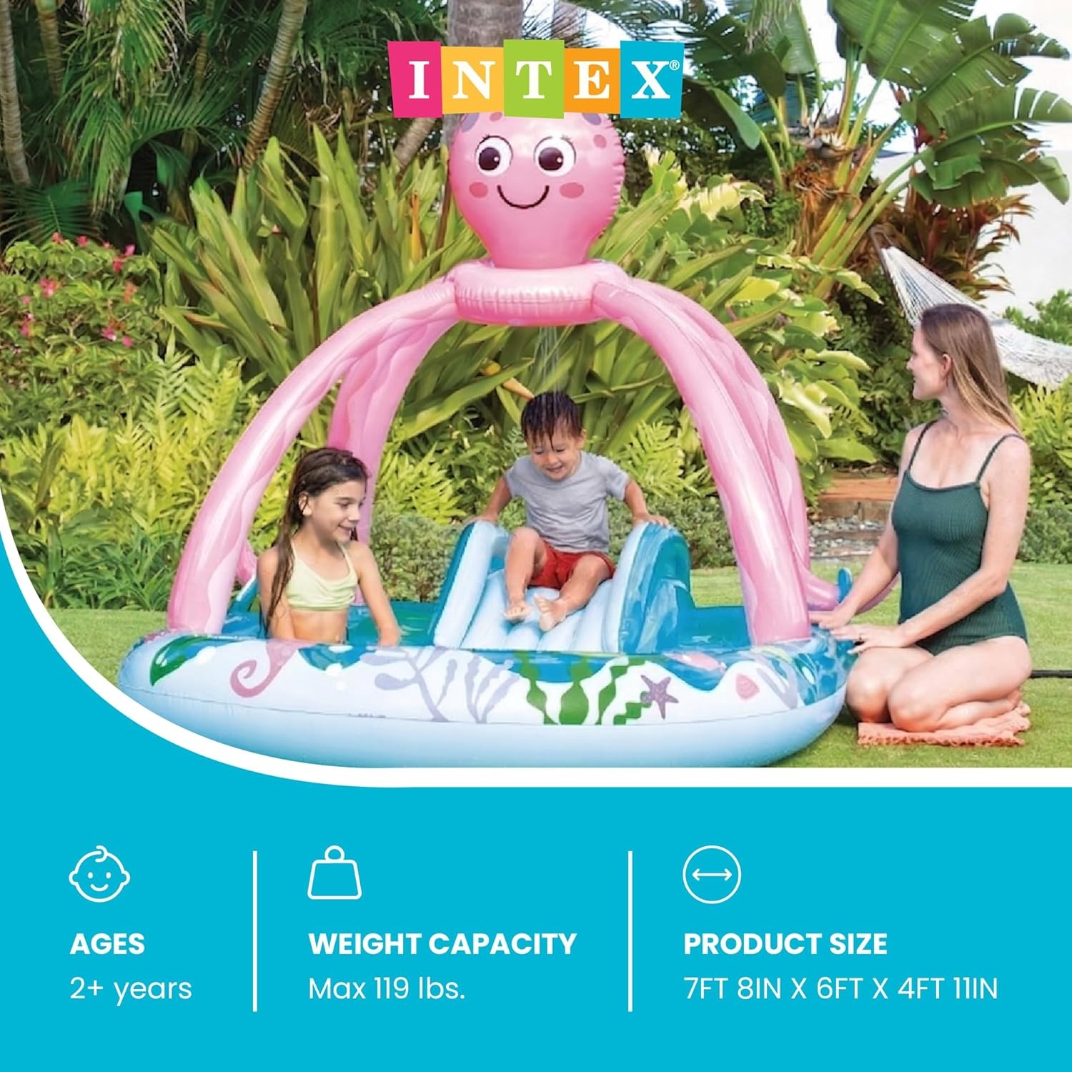image:imageIntex 57167EP 185 Foot Long Inflatable Racing Fun Water Slide Track with 2 Surf Car Riders and Builtin Sprayer for Ages 6 and UpBlue