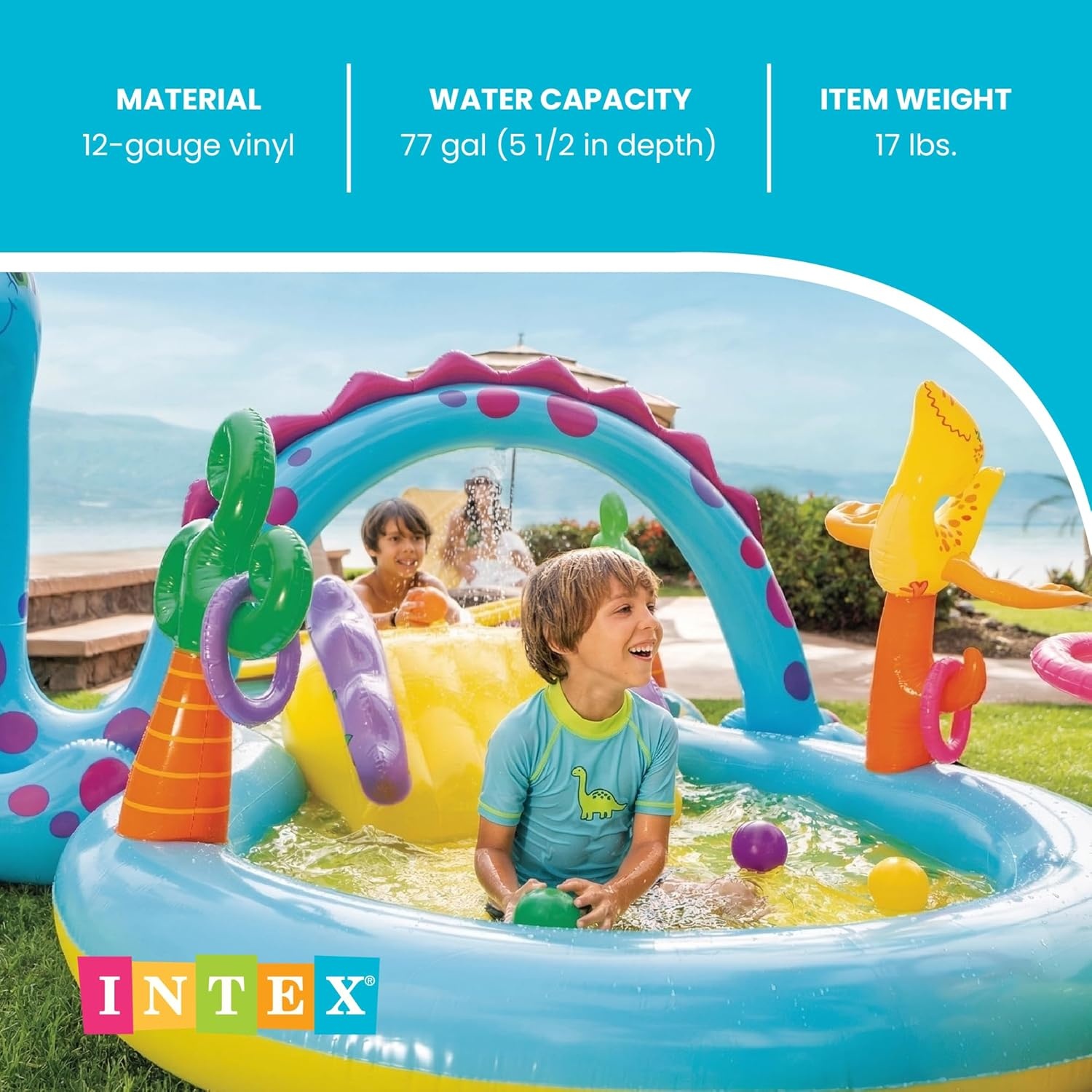 image:imageIntex 57167EP 185 Foot Long Inflatable Racing Fun Water Slide Track with 2 Surf Car Riders and Builtin Sprayer for Ages 6 and UpMulticolor