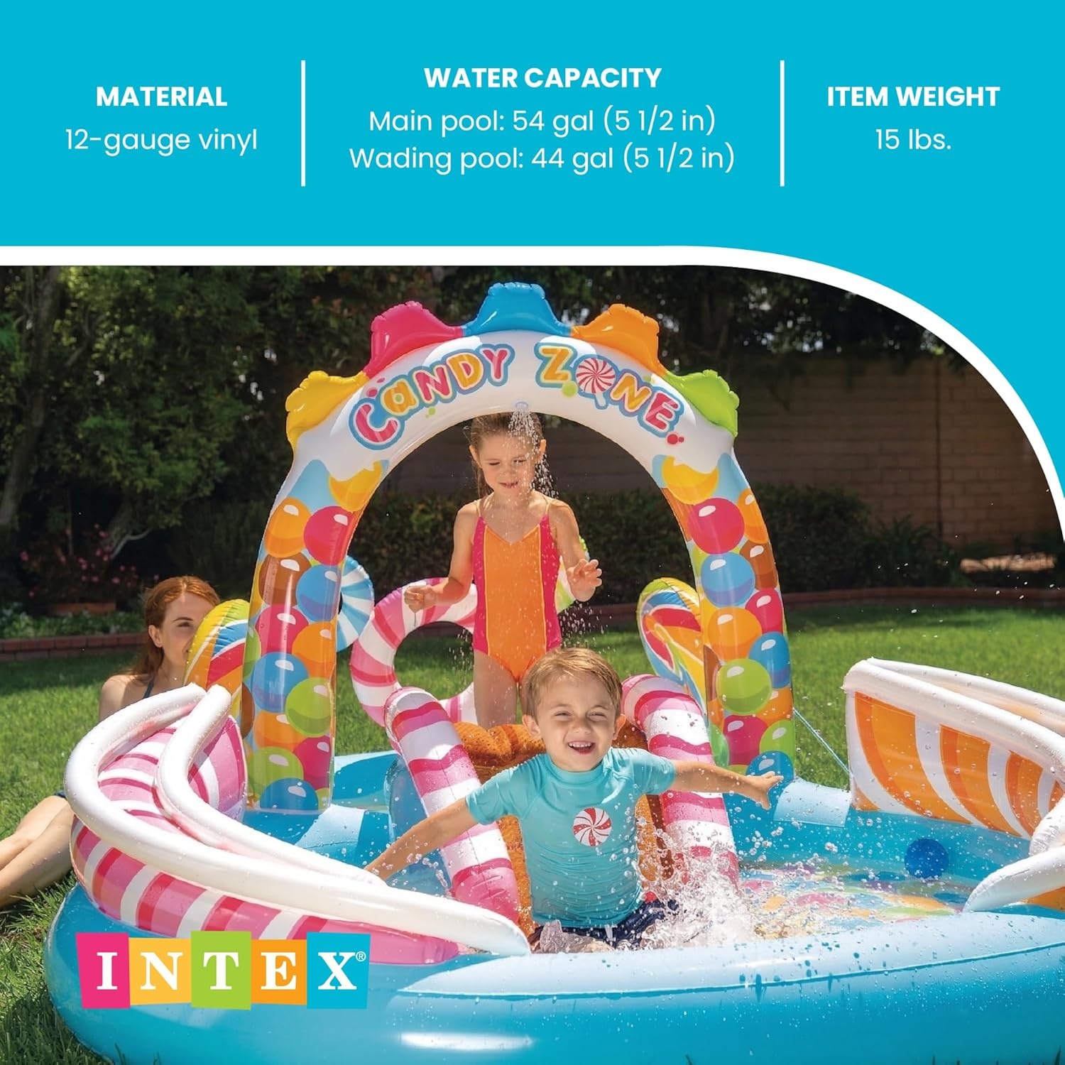 image:imageIntex 57167EP 185 Foot Long Inflatable Racing Fun Water Slide Track with 2 Surf Car Riders and Builtin Sprayer for Ages 6 and UpMulticolor
