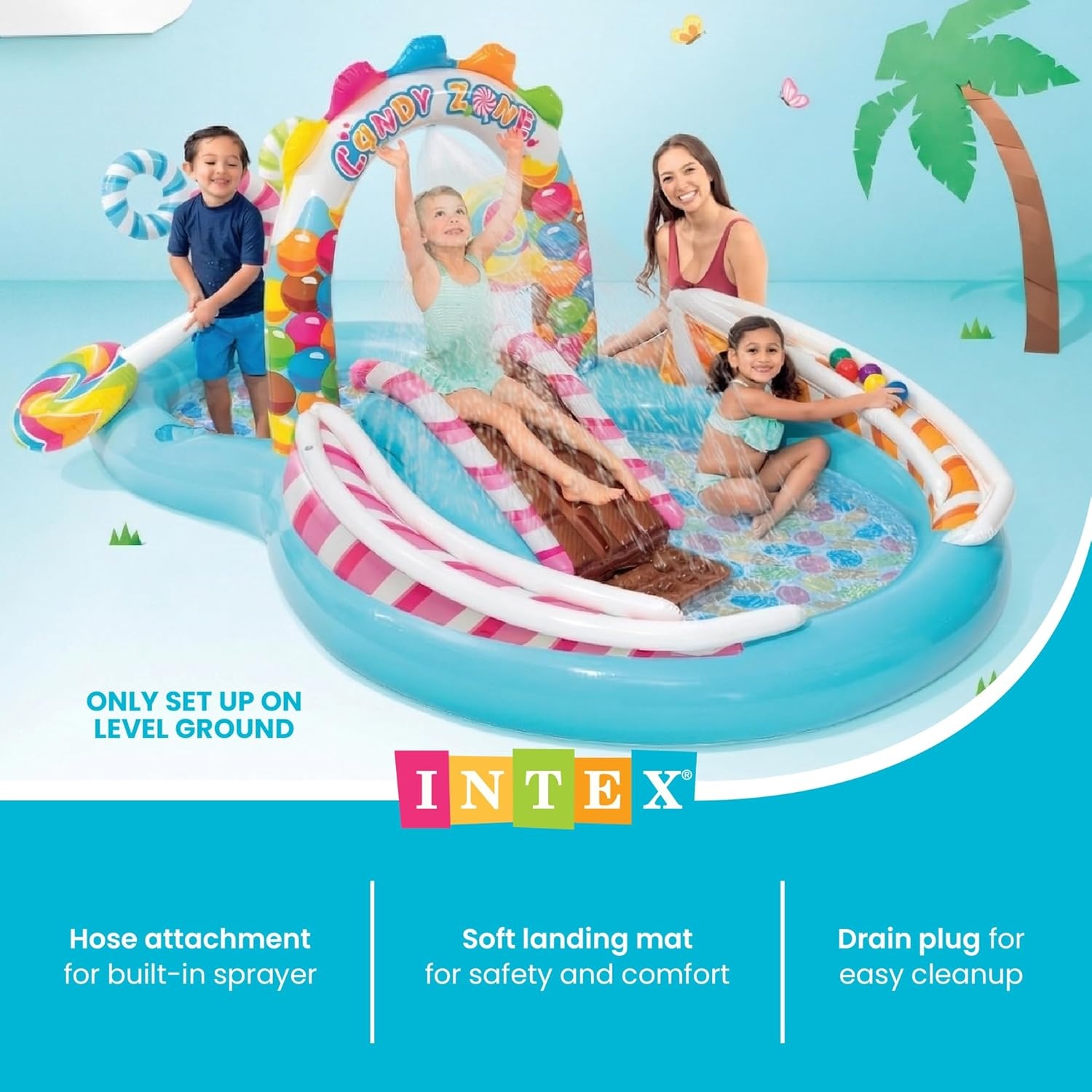 image:imageIntex 57167EP 185 Foot Long Inflatable Racing Fun Water Slide Track with 2 Surf Car Riders and Builtin Sprayer for Ages 6 and UpMulticolor