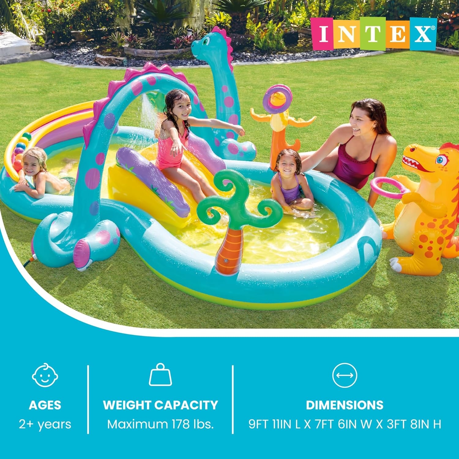 image:imageIntex 57167EP 185 Foot Long Inflatable Racing Fun Water Slide Track with 2 Surf Car Riders and Builtin Sprayer for Ages 6 and UpMulticolor