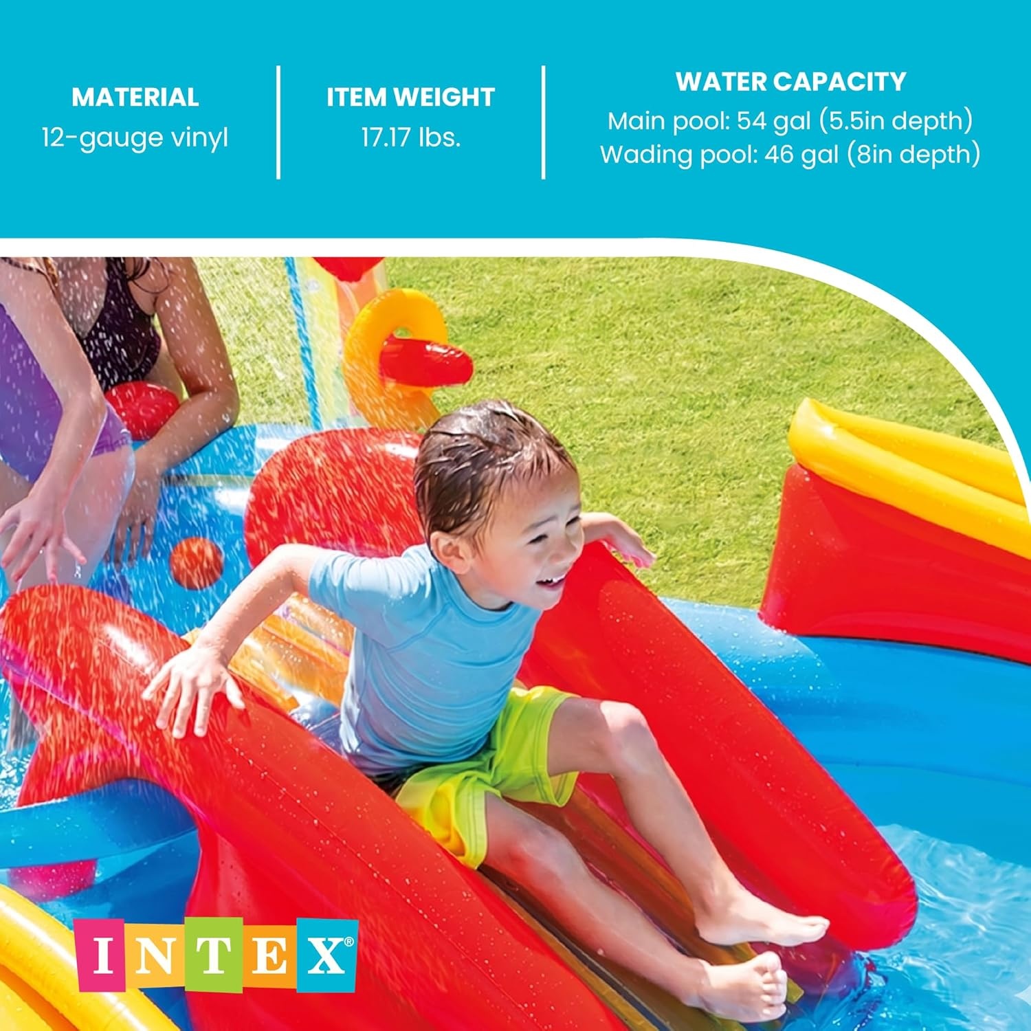 image:imageIntex 57167EP 185 Foot Long Inflatable Racing Fun Water Slide Track with 2 Surf Car Riders and Builtin Sprayer for Ages 6 and UpMulticolor