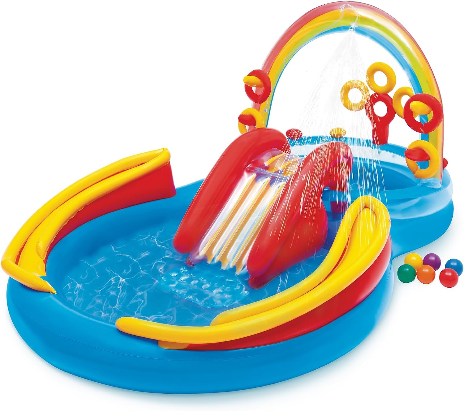 image:imageIntex 57167EP 185 Foot Long Inflatable Racing Fun Water Slide Track with 2 Surf Car Riders and Builtin Sprayer for Ages 6 and UpMulticolor