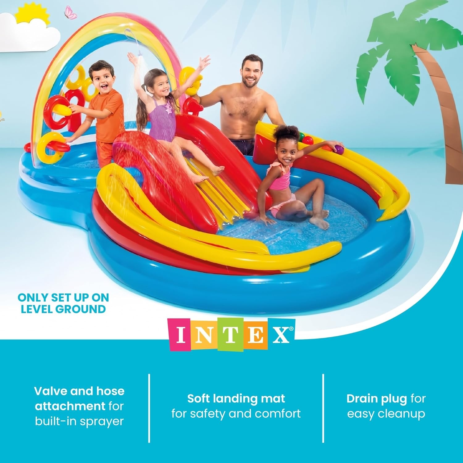 image:imageIntex 57167EP 185 Foot Long Inflatable Racing Fun Water Slide Track with 2 Surf Car Riders and Builtin Sprayer for Ages 6 and UpMulticolor